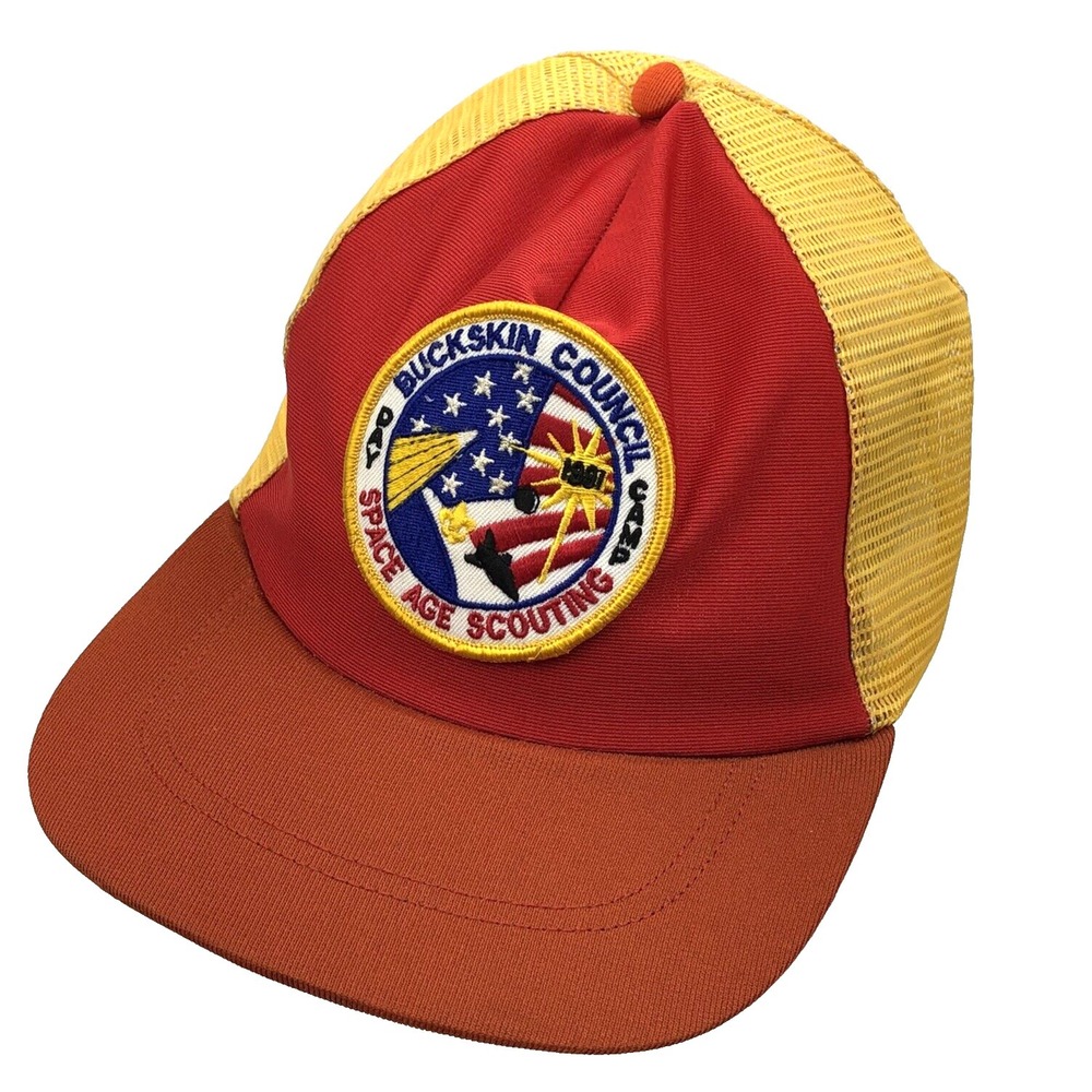 Vintage Boy Scouts Trucker Hat‎ Cap Snapback Red Yellow Patch Mesh BSA 80s 90s
